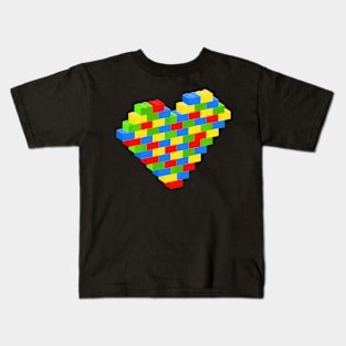 Heart With Building Blocks Bricks Men Boys Kids T-Shirt